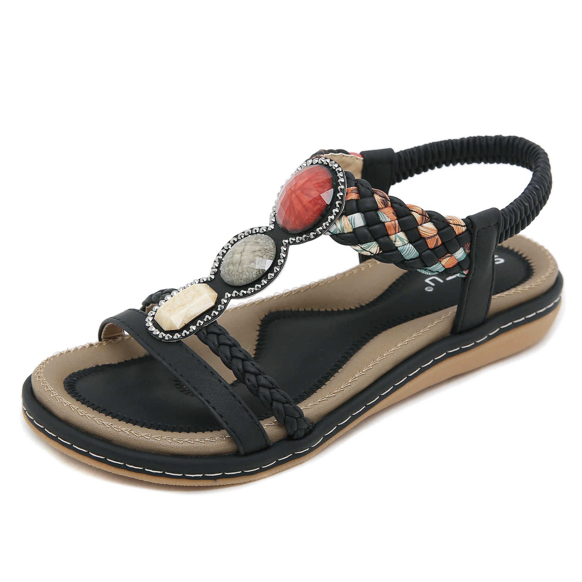 Product Image for Damen Sandalen mit geflochtenem Riemendesign und eleganten Schmucksteinen WW, Schwarz / 38