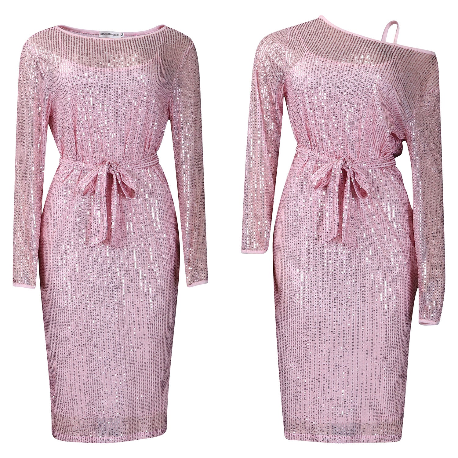 Product Image for Damen Glamour Kleid mit schimmernden Pailletten und verstellbarem Taillengürtel WW, Pink / XXXL