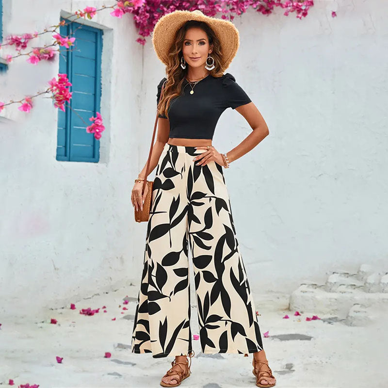 Product Image for Damen Elegante weite Hose mit floralem Muster W&W, Schwarz / XL
