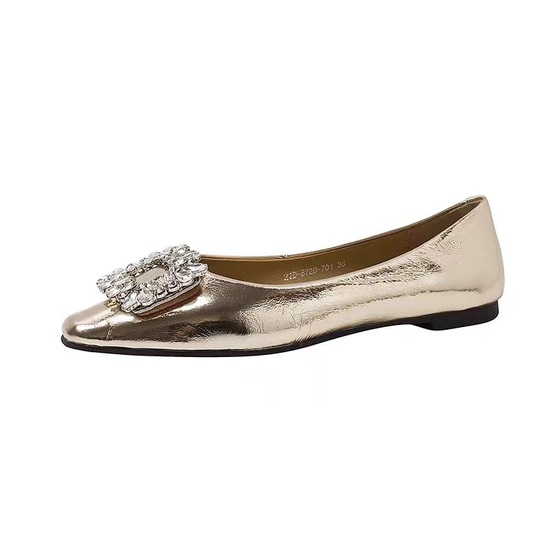 Product Image for Damen Ballerina Flats mit spitzem Zehenbereich und dekorativem Strassschnalle WW, Gold / 35
