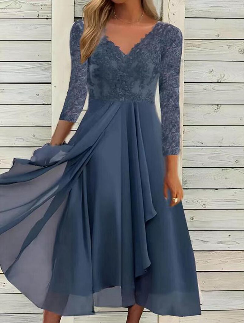 Product Image for Damen Etuikleid mit elegantem Spitzenoberteil und fließendem Rock WW, Blau / M