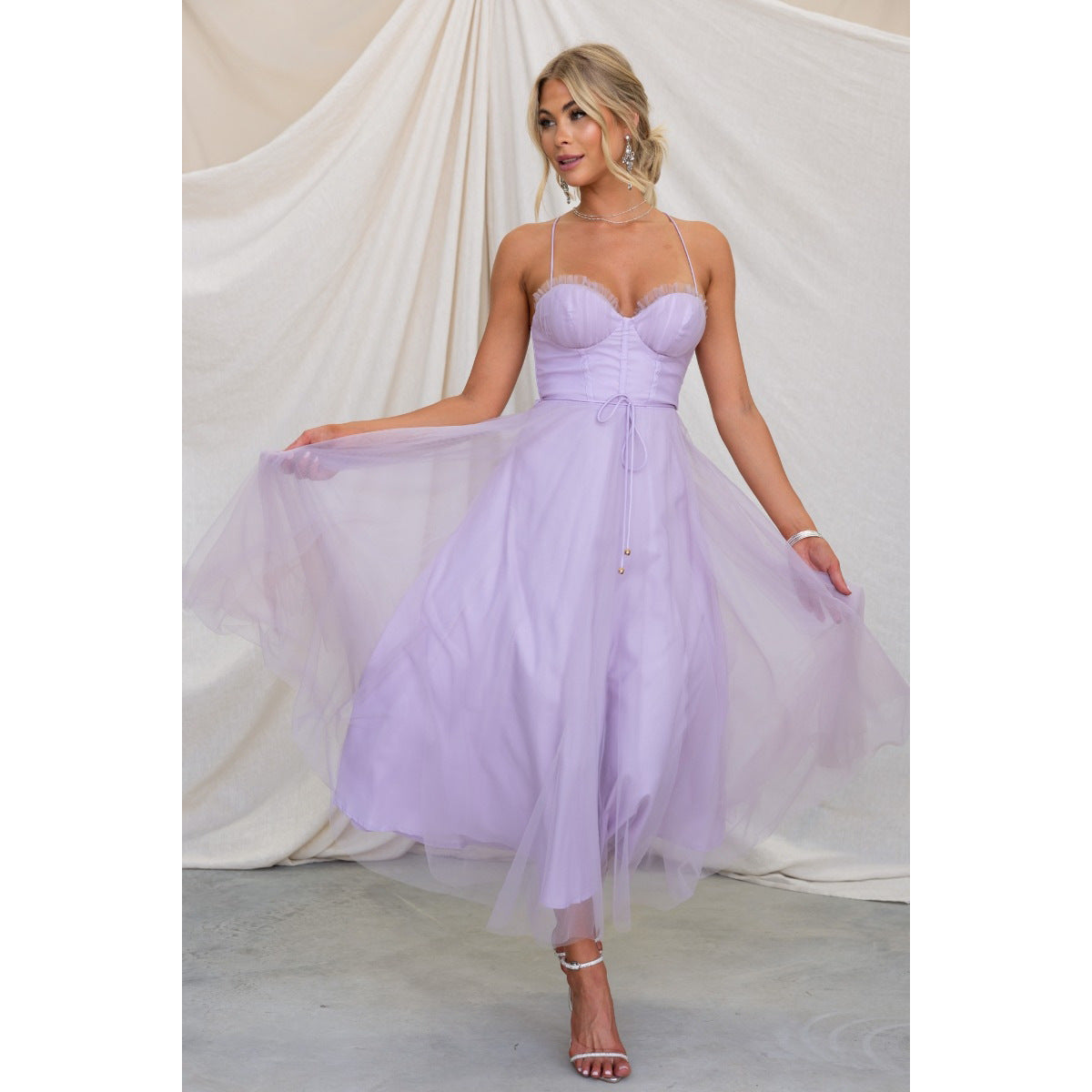 Product Image for Damen Ballkleid mit corsagiertem Oberteil und fließendem Tüllrock WW, Lavendel / M