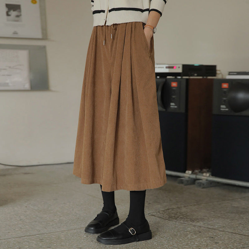 Product Image for Damen Maxirock aus weichem Cord mit eleganten Falten und praktischen Taschen WW, Braun / S