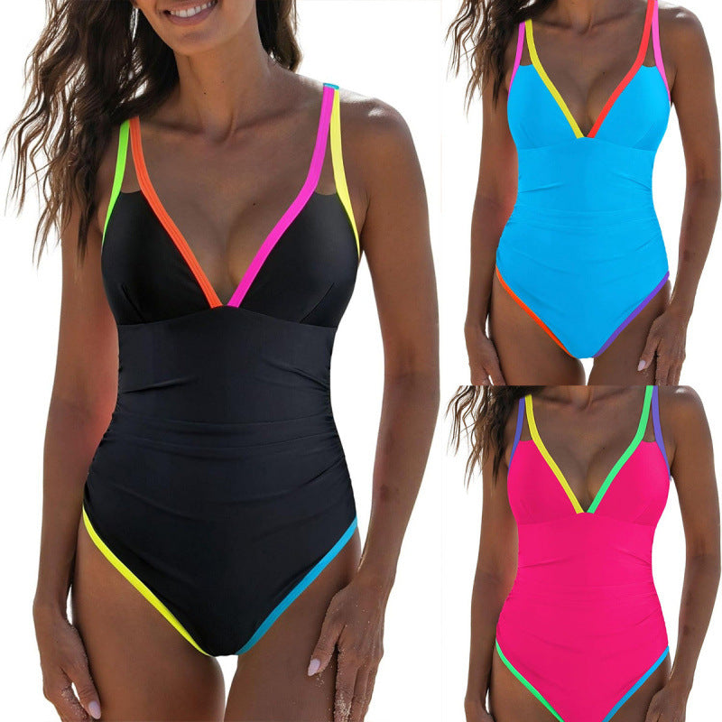 Product Image for Damen Einteiler Badeanzug mit vielseitigen Neonakzenten und Flattering Schnittführung WW, Blau / S