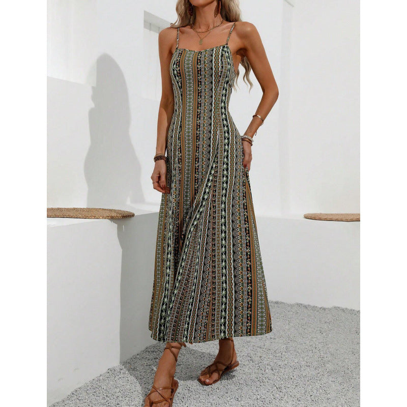 Product Image for Femme Maxikleid mit Trägerdetails und geometrischem Druck WW, Grüne Streifen / 180