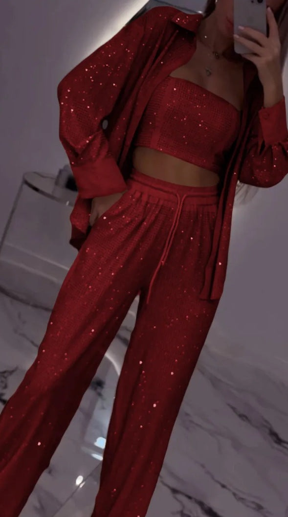 Product Image for Damen Pailletten Lounge Set WW, Rot / S