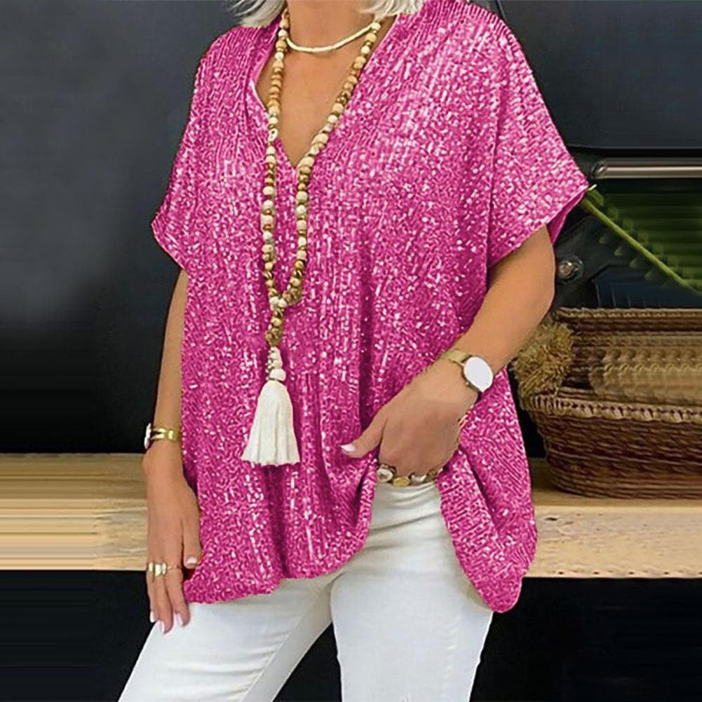 Product Image for Damen Glitzerndes Tunika-Shirt mit V-Ausschnitt WW, Magenta / XXL