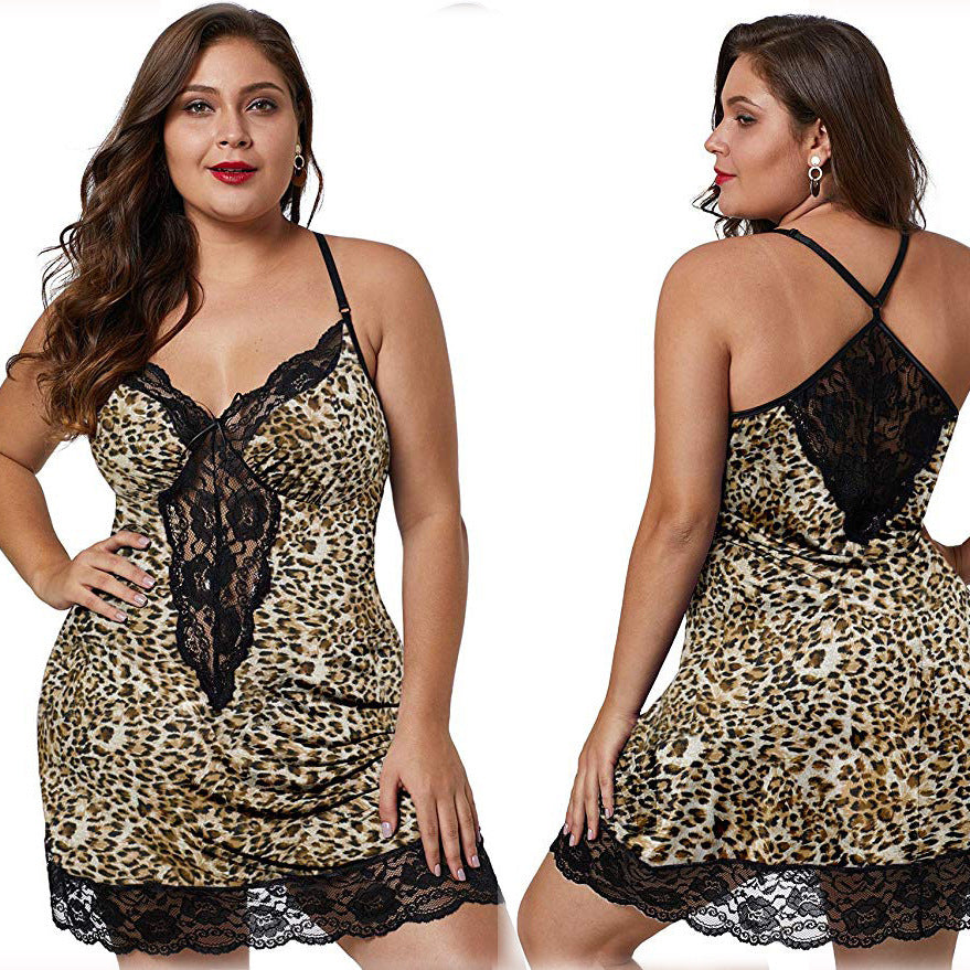 Product Image for Damen Nachthemd mit Leopardenmuster und Spitzenbesatz WW, Schwarz / S