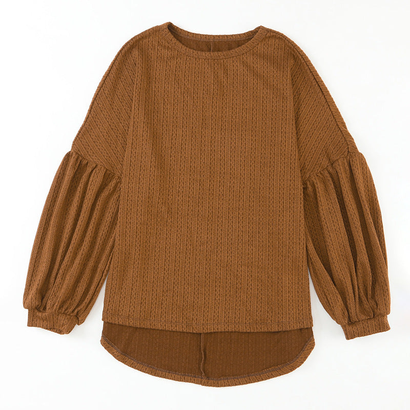Product Image for Damen gemütliches Langarmshirt mit dekorativen Puffärmeln und strukturiertem Gewebe WW, Orange / S