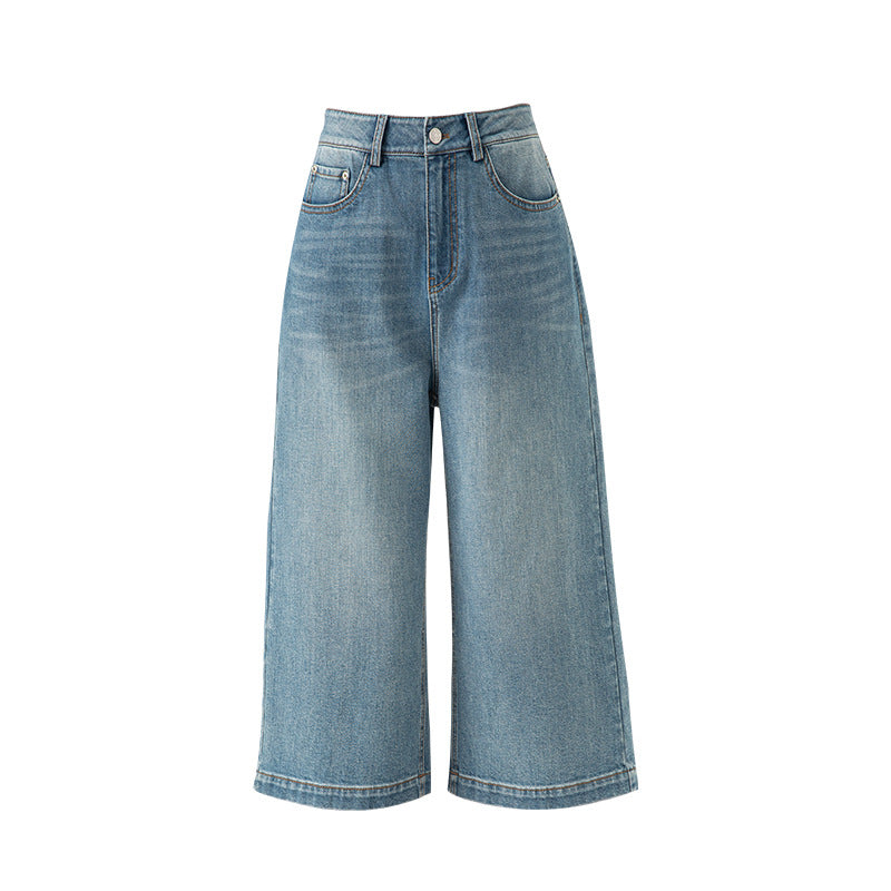 Product Image for Damen Weite Denim Culottes mit hohem Bund und lockerer Passform WW, Blau / 33