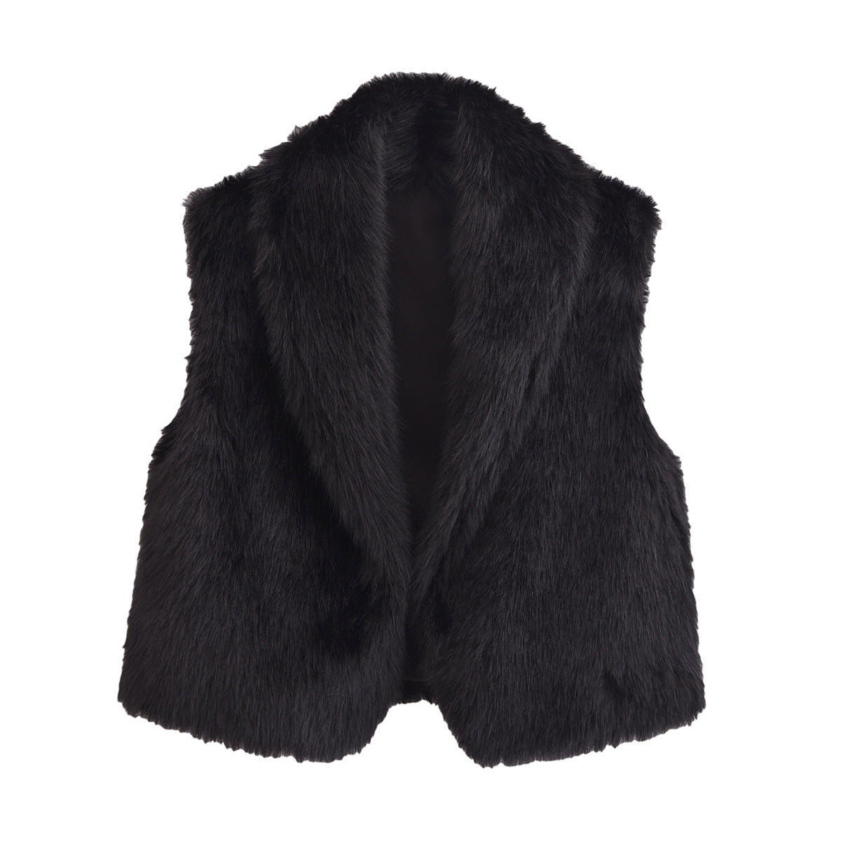 Product Image for Damen Luxuriöse Kunstfell Offene Front Weste WW, Schwarz / M