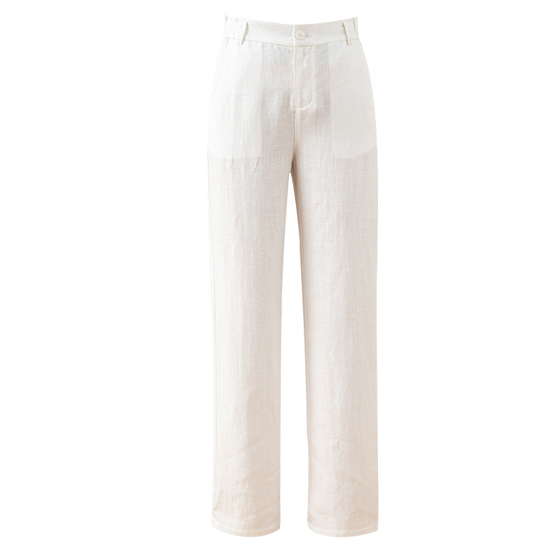 Product Image for Damen elegante Leinenhose mit weitem Schnitt und praktischen Taschen WW, Weiß / 32