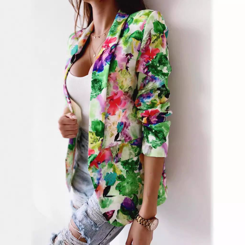 Product Image for Damen Blumenblazer mit modischem Schnitt und lockeren Ärmeln WW, Grün / XL
