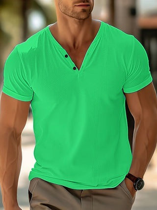 Product Image for Herren Kurzarm Hemd mit modischem Henley-Ausschnitt und dekorativen Knöpfen WW, Neon grün / XXL