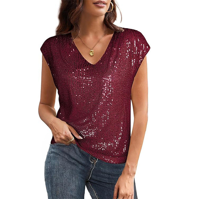 Product Image for Damen Pailletten V-Ausschnitt Top WW, Rot / L