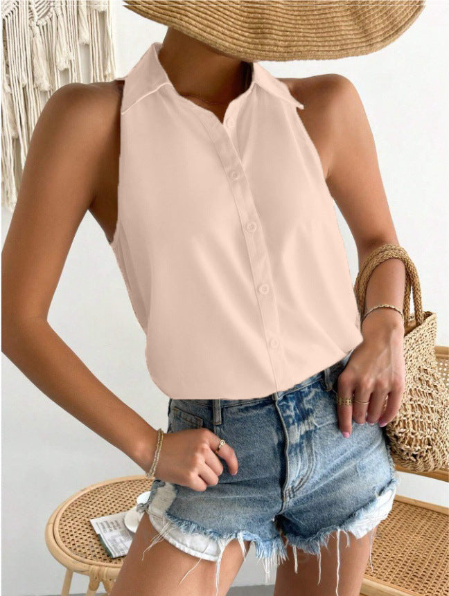 Product Image for Damen ärmellose Bluse mit modernem Kragen und leichter Stoffqualität WW, Creme / S