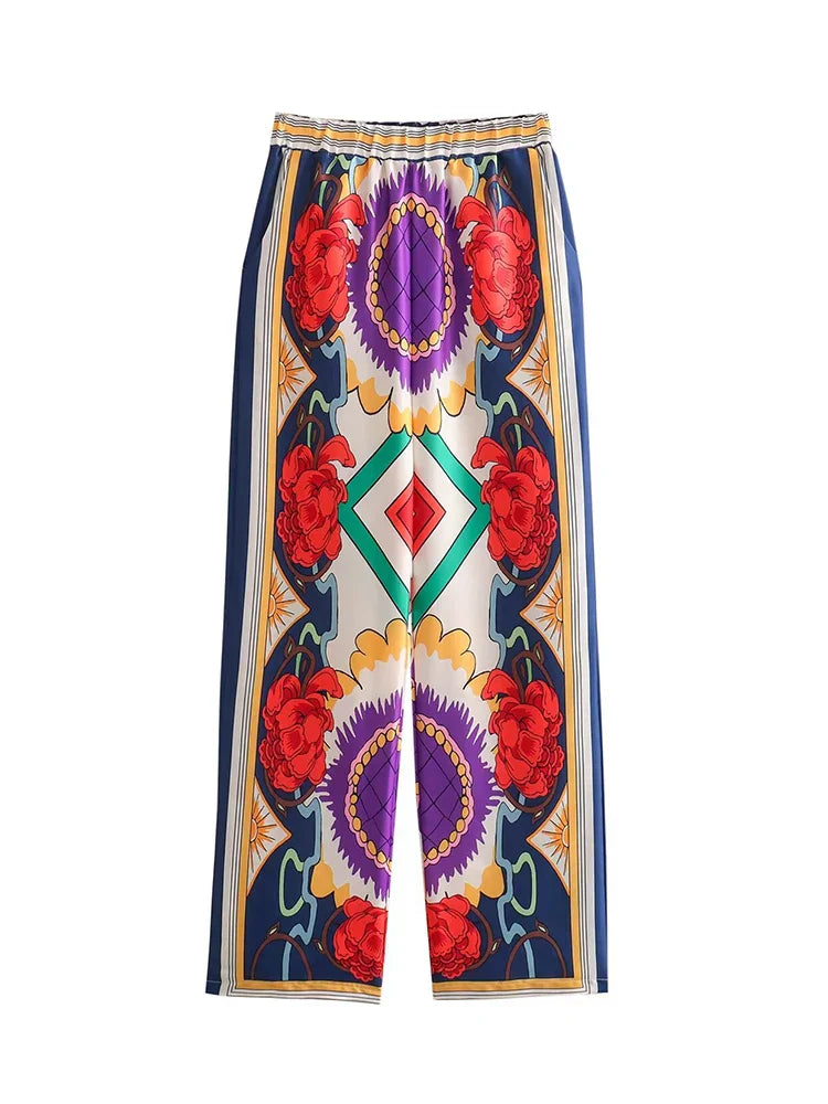 Product Image for WW | Sommer Frauen Seiden Textur Gedruckte Hosen Anzug Hemd Bat Hemd und Positionierung Gedruckte Hohe Taille Hosen, bedruckte Hose 4 / S