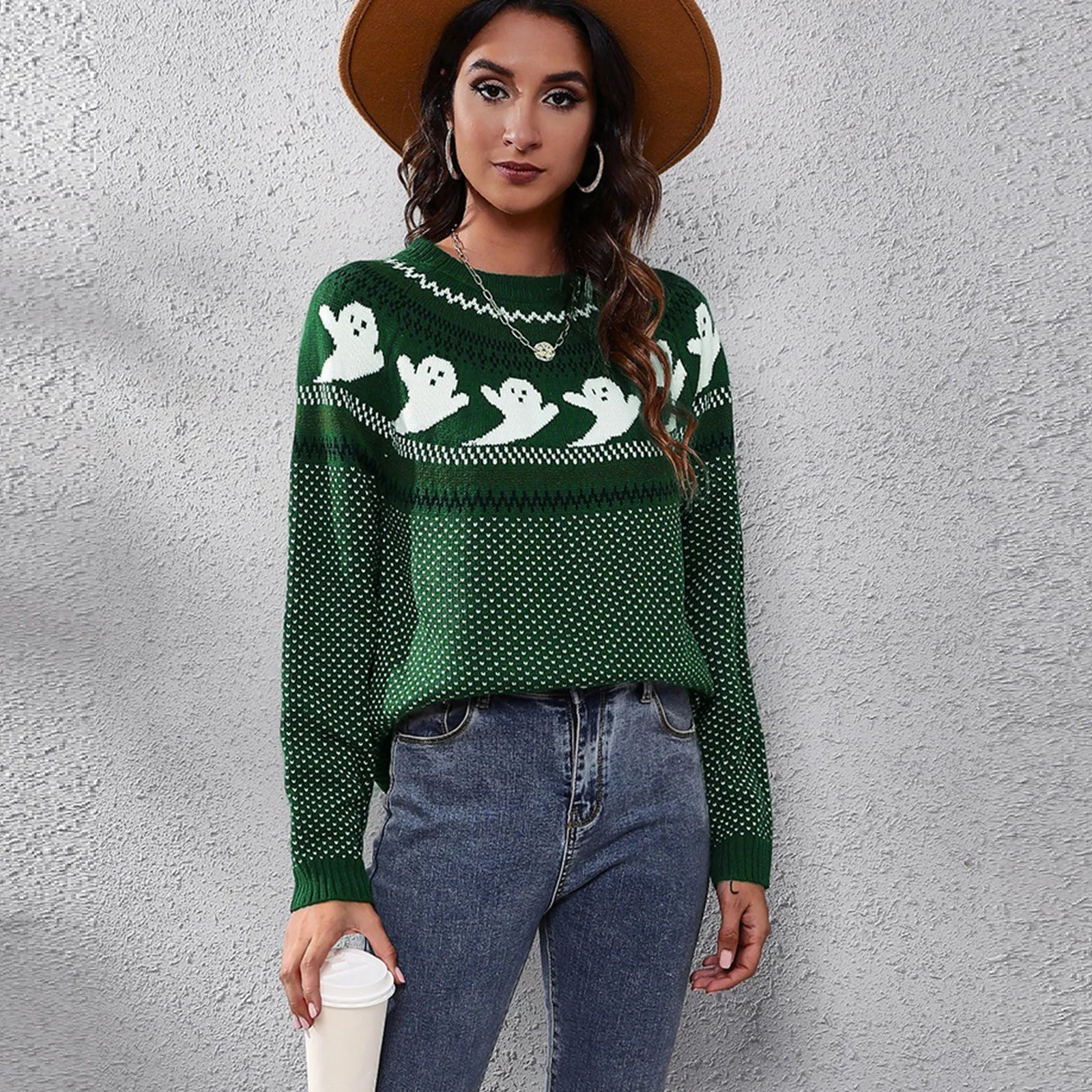 Product Image for WW - Halloween Spook Vintage Vrouwen Trui, Groen / S