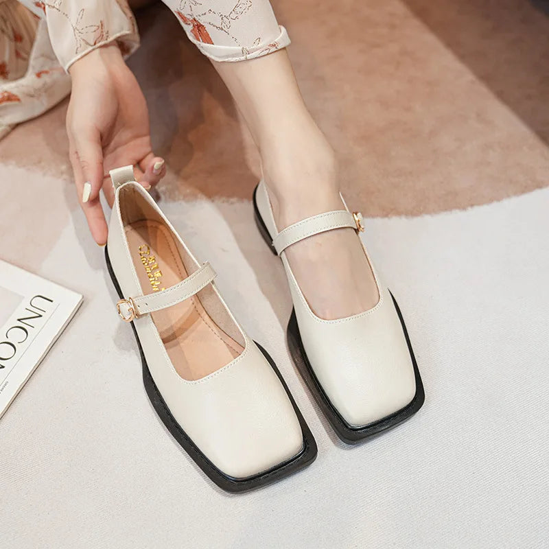 Product Image for WW | Frühling und Herbst Damen Leder Schuhe Frauen Lässige Schuhe Mode Flache Loafers Britischer Stil Büro und Bankett, Elfbein / 42