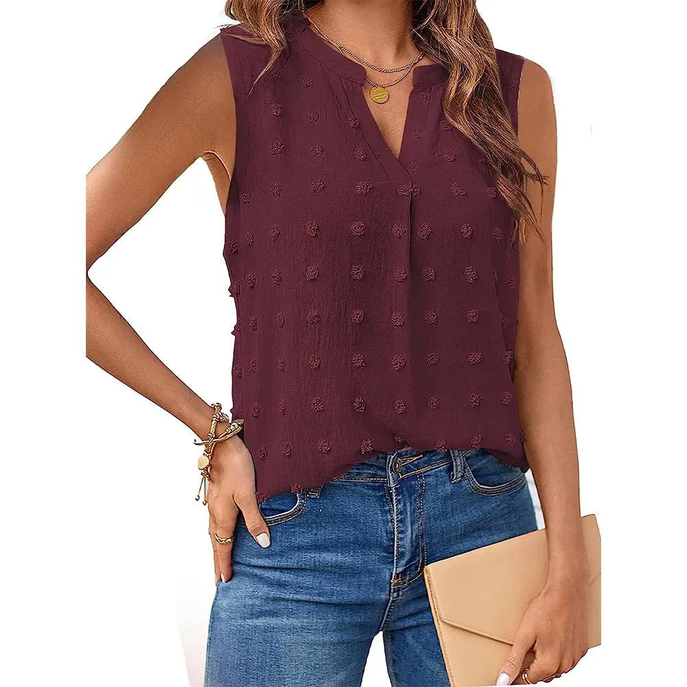 Product Image for WW | Damen Tops Sommer Tank Top für Frauen Ohne Ärmel Blusen Frühling Korsett V-Ausschnitt Schöne Legere T-Shirts, Bordeaux / M