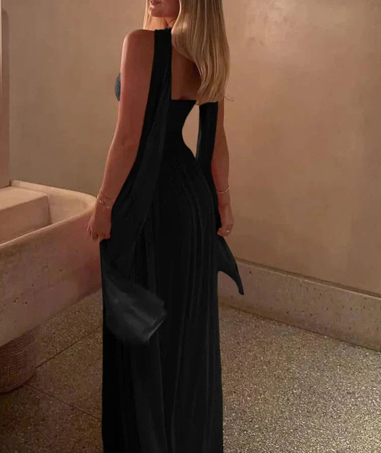 Product Image for WW | Patchwork Maxi Kleid Schal Rückenfrei Strapless Rüschen Bankett, Schwarz / S