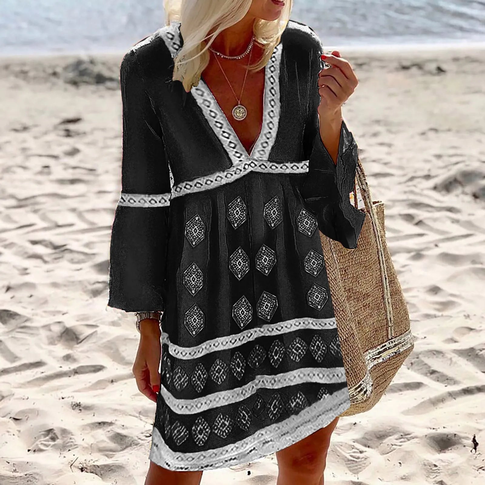 Product Image for WW | Sommerkleider mit Fledermausärmeln Sommerkleider mit Breiten Geschnittenen Ärmeln, Schwarz / L
