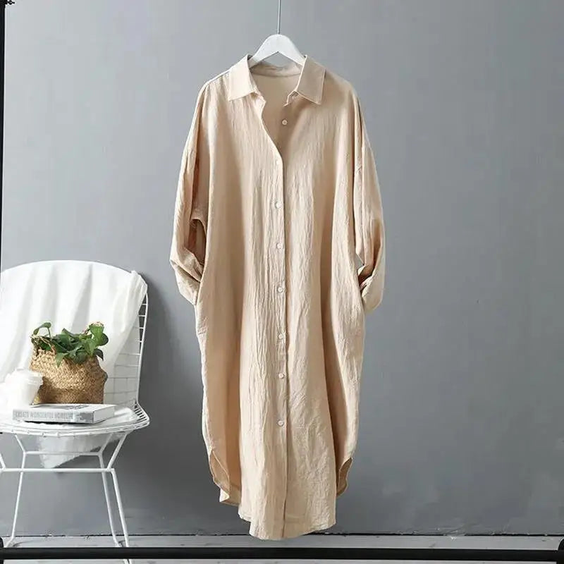 Product Image for WW | Langarm Hemd mit Knopf Midi-Kleid Leinen Baumwollmischung Owazia, Beige / S