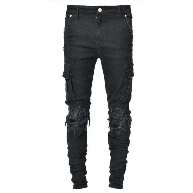 Product Image for WW | Herren Cargojeans Aus Gewaschenem Denim Mit Mehreren Taschen, Schwarzer Stil 4 / M