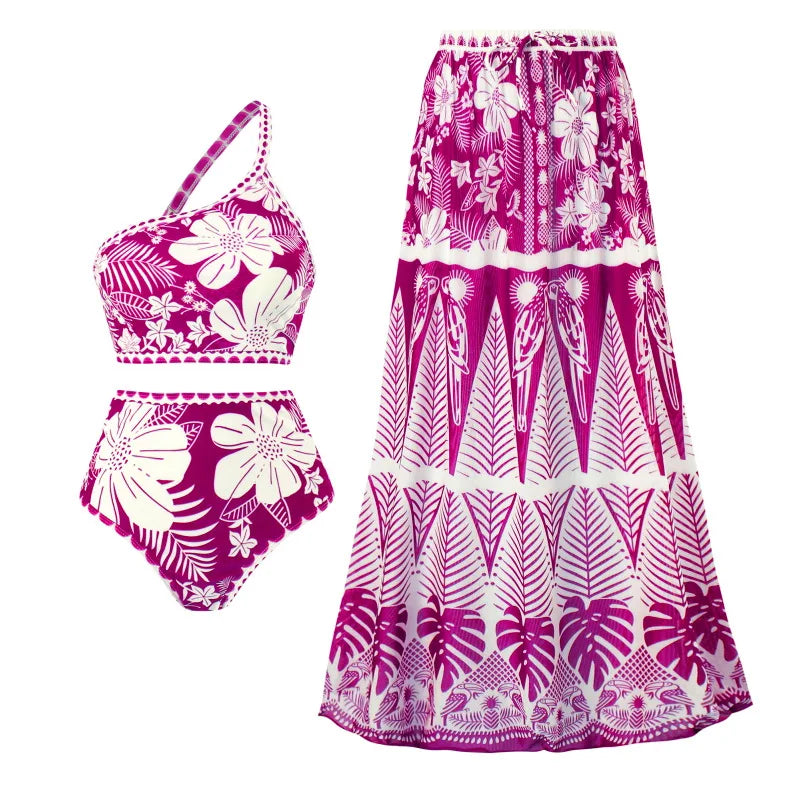 Product Image for WW | Jahrgang Floral Print Bikini Hohe Taille V-Ausschnitt Sexyle Badeanzug Mode Träger Unregelmäßiger Cover Up Elegante Frauen Badeanzug, anzug-4 / S
