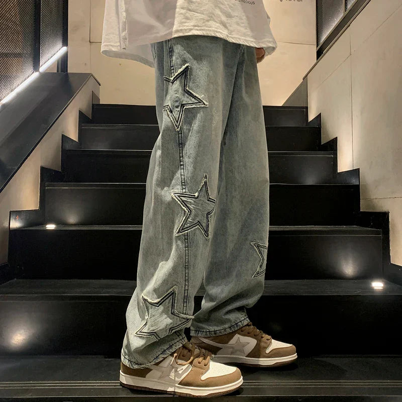 Product Image for WW | Stickerei Lockere Gerade Jeans Für Männer, Blau / XL