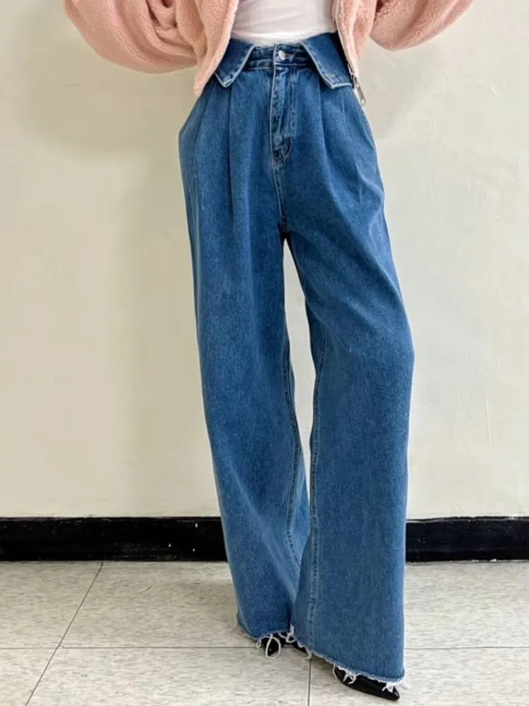 Product Image for WW | Roupa Y2K Mode Cuffs Blau Baggy Neue Jeans Flare Hosen Frauen Hoch Taille Kleidung Solid Lässig Damen Luxus Denim Hosen, Blau / L / KINA