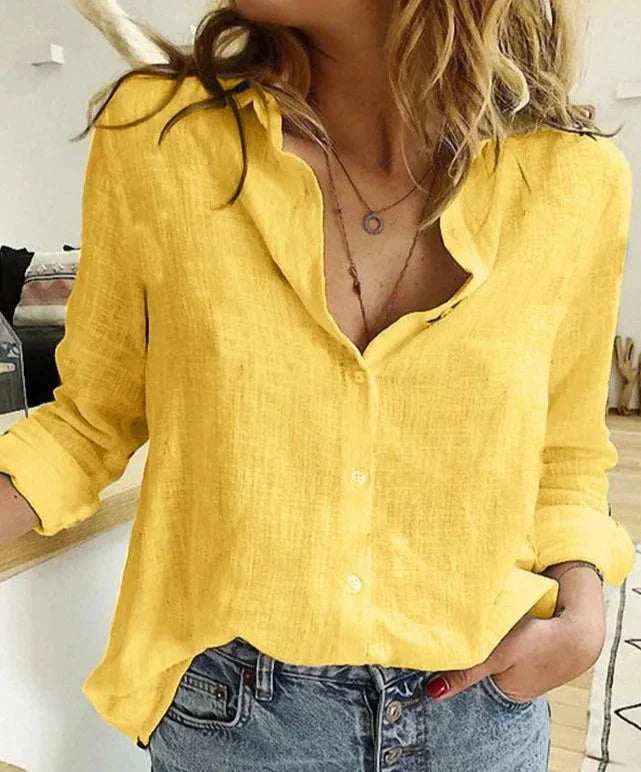 Product Image for WW | Elegantes, Lässiges Damen Langarmshirt Aus Baumwolle Und Leinen, Gelb / XL