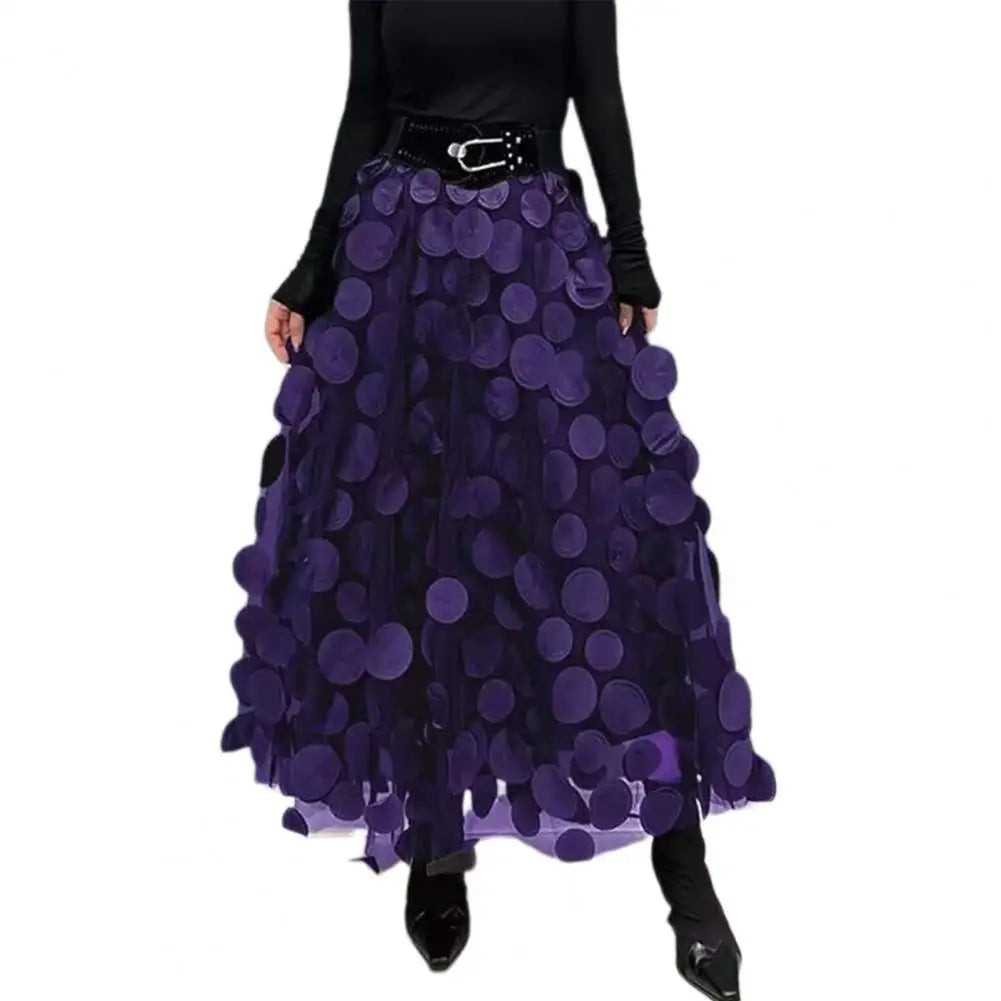 Product Image for WW | Frauen Hohe Taille Rock Spitze Rock Vintage A-Linie Maxi Rock mit 3D Punkt Dekor Hohe Taille Damen Retro Einfarbig Lang Elastisch, Lila / S