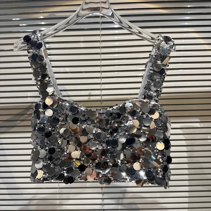 Product Image for WW | Glitzerndes Pailletten-Crop-Top- und Minirock-Set, silberne Bluse / L