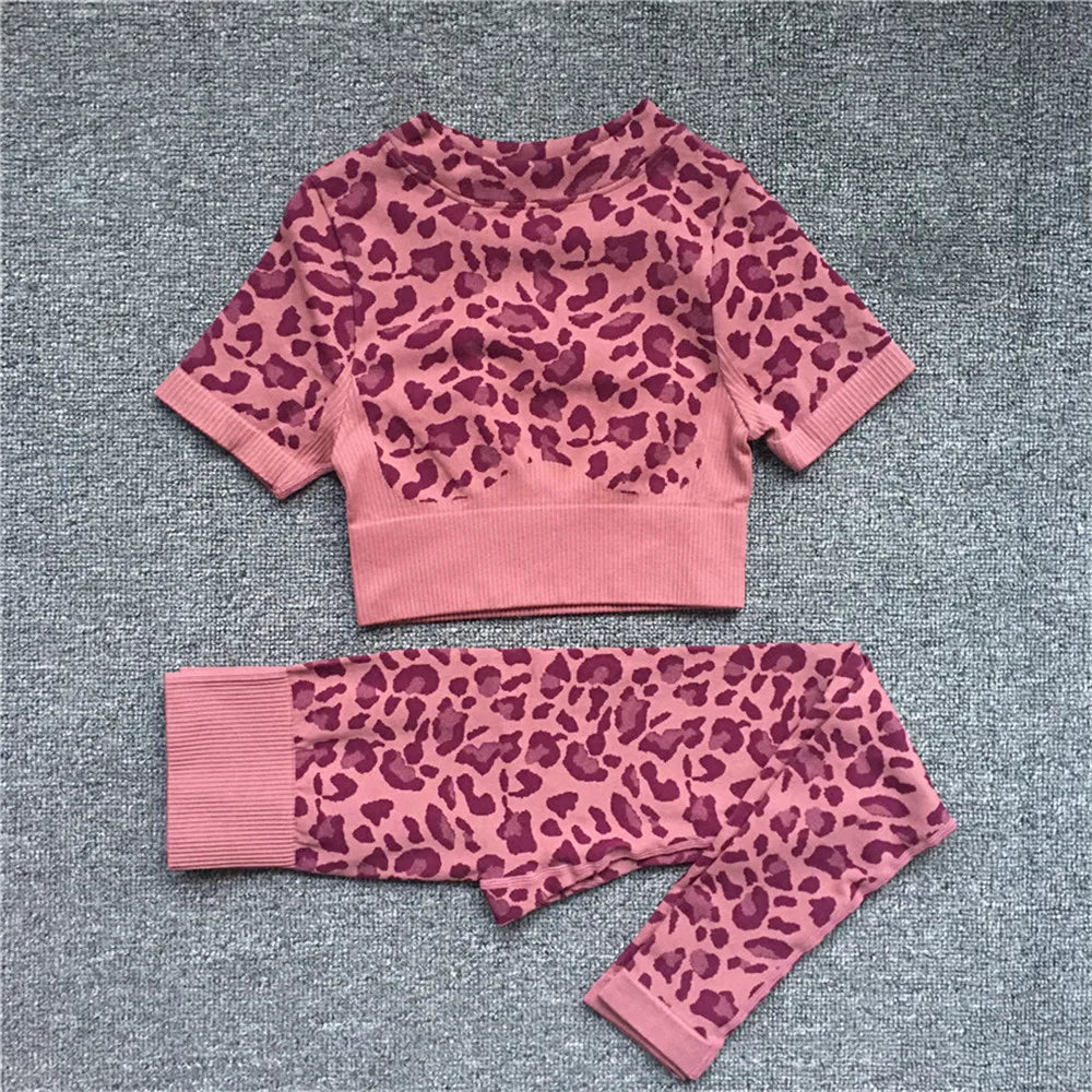 Product Image for WW | Frauen Mode Sexy Leopardenmuster 2 Teile Yoga Set Gym Stoßfest Sport Bh'S Sport Leggings Lauftraining Anzug, rotes svtop pt set / L