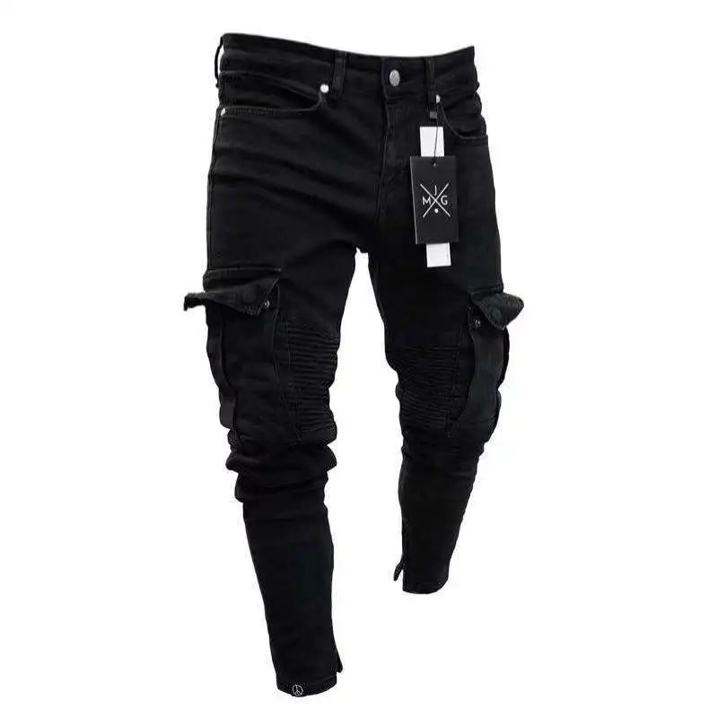 Product Image for WW | Herren Cargojeans Aus Gewaschenem Denim Mit Mehreren Taschen, Schwarzer Stil 1 / L