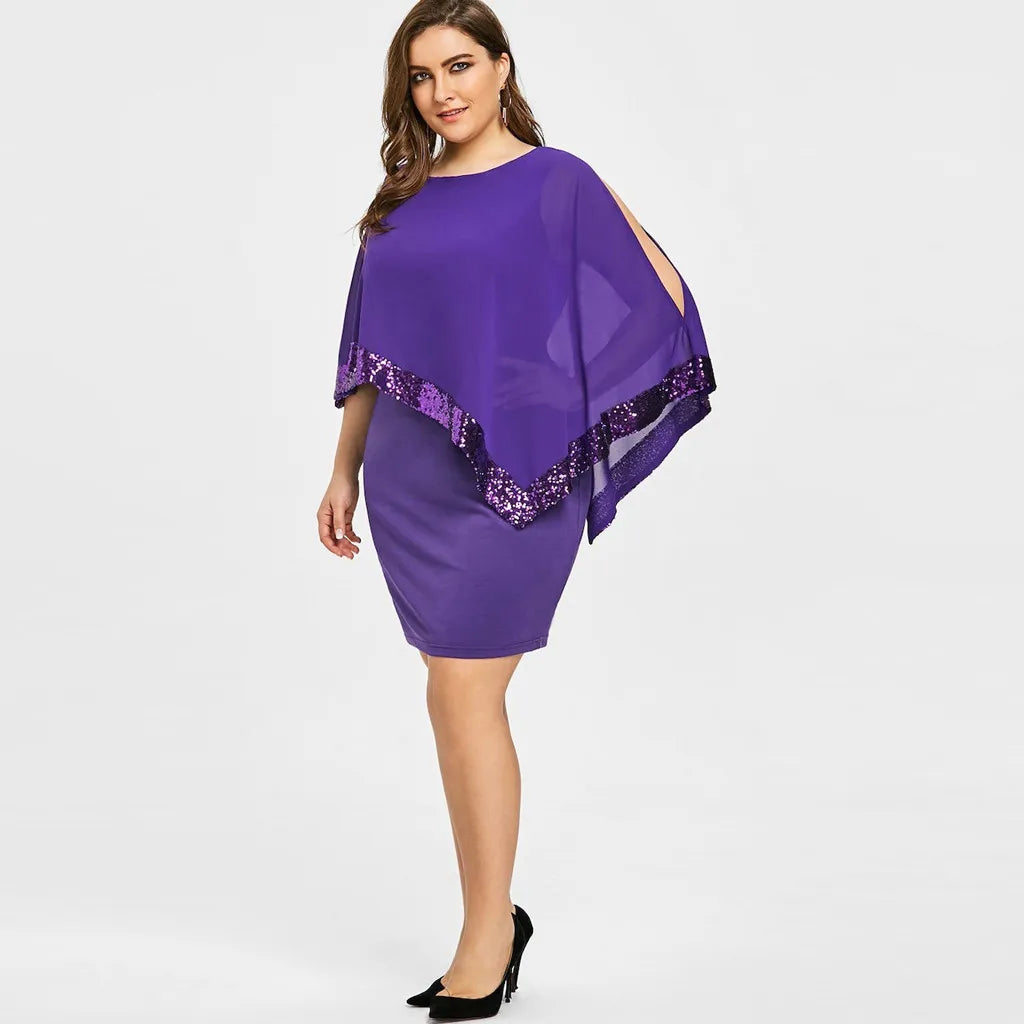 Product Image for WW | Elegantes Paillettenkleid in Übergröße Mit Netzüberzug, Lila / S