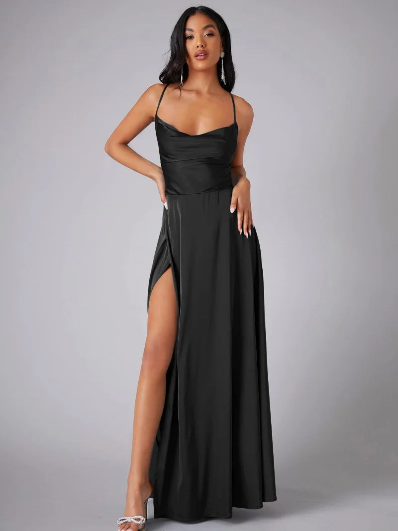 Product Image for WW | Maxikleid Mit Fließendem Seidenmuster Und Elegantem Rücken, Schwarz / XL (44-46)