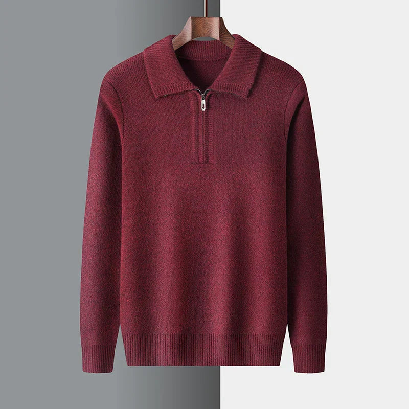 Product Image for WW | Eleganter Business Pullover Mit Halbem Reißverschluss Und Umschlagbarem Kragen, Rot / 2XL