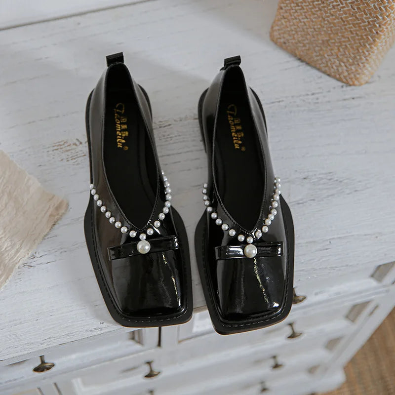 Product Image for WW | Die Neue Modemarke Entworfen für Frauen mit Flachen Sneakers Quadratkopf Frühling Große Größen Freizeit Schuhe, schwarz / 39