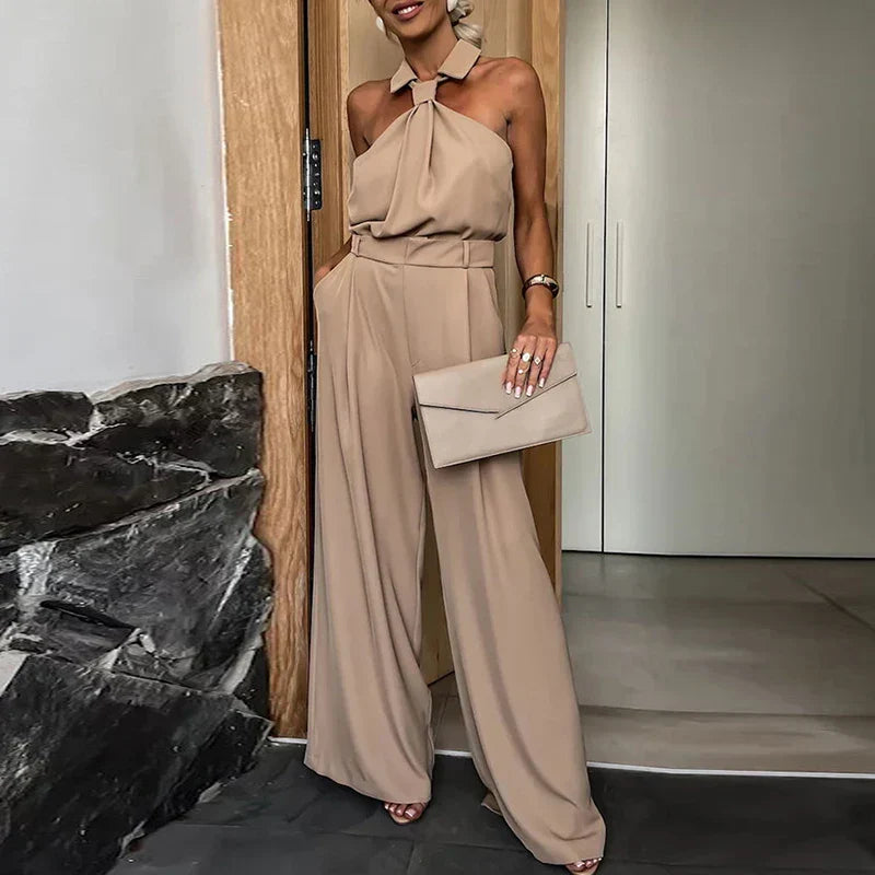 Product Image for WW | Frauen Sexy Loch Off Shoulder Club Party Jumpsuit Lässig Hohe Taille Lange Hosen Playsuits Elegant Einfarbig Plissee Pendler Romper, 01 Kamel / M