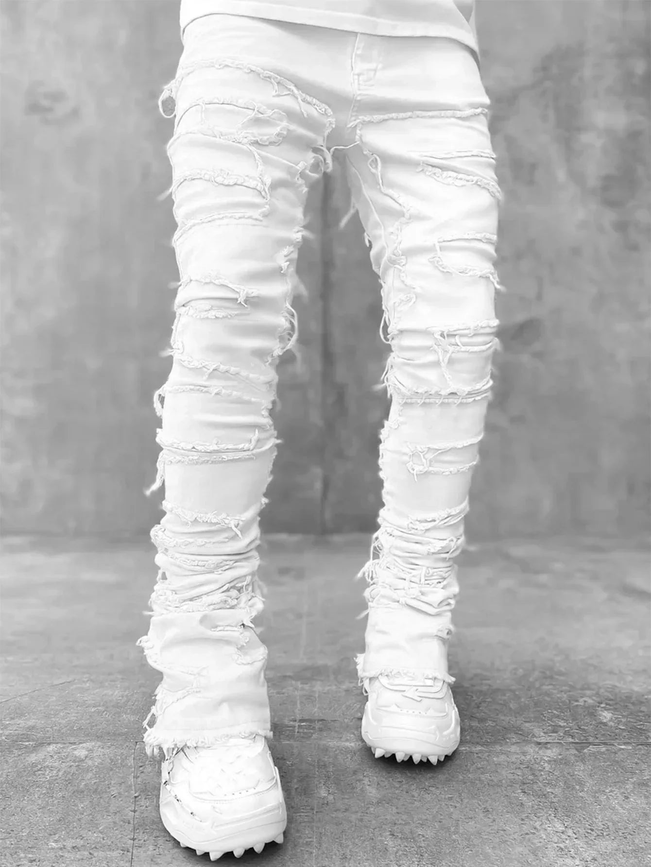 Product Image for WW | Distressed Straight Fit Jeans Für Herren Streetwear Stil, Weiß / L