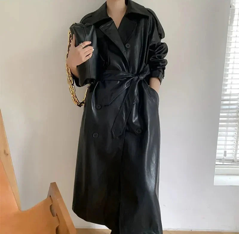 Product Image for WW | Ledermantel Mit Gürtelmanschette Für Damen, Schwarz / M