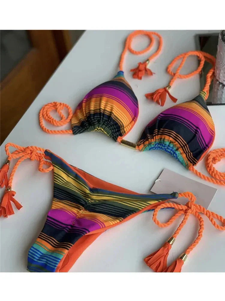 Product Image for WW | Sexy Badeanzug Frauen Dreieck Bikinis Set Thong Bandage Bademode Einfarbig Badeanzug Zweiteilig Schnür-Bademode Strandbekleidung, 8247 / S