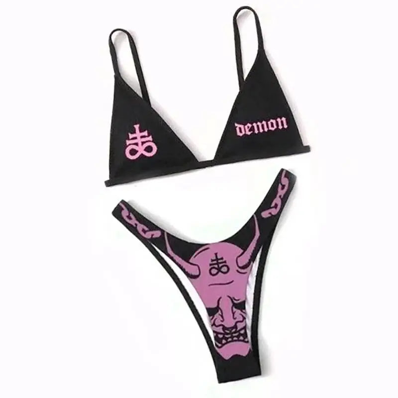 Product Image for WW | Sexy Goth Bikini Frauen Buchstaben Totenkopf Druck Badeanzug Split Badeanzug Hohe Taille Gotische Bikini Set Strandoutfits, 19 / M