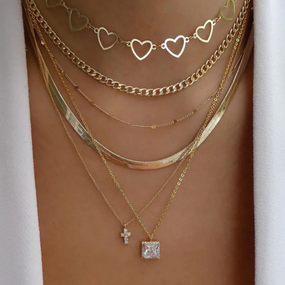 Product Image for WW | Geschichtete Herz Liebe Ketten Satz Mit Kristallanhängern, Lamore