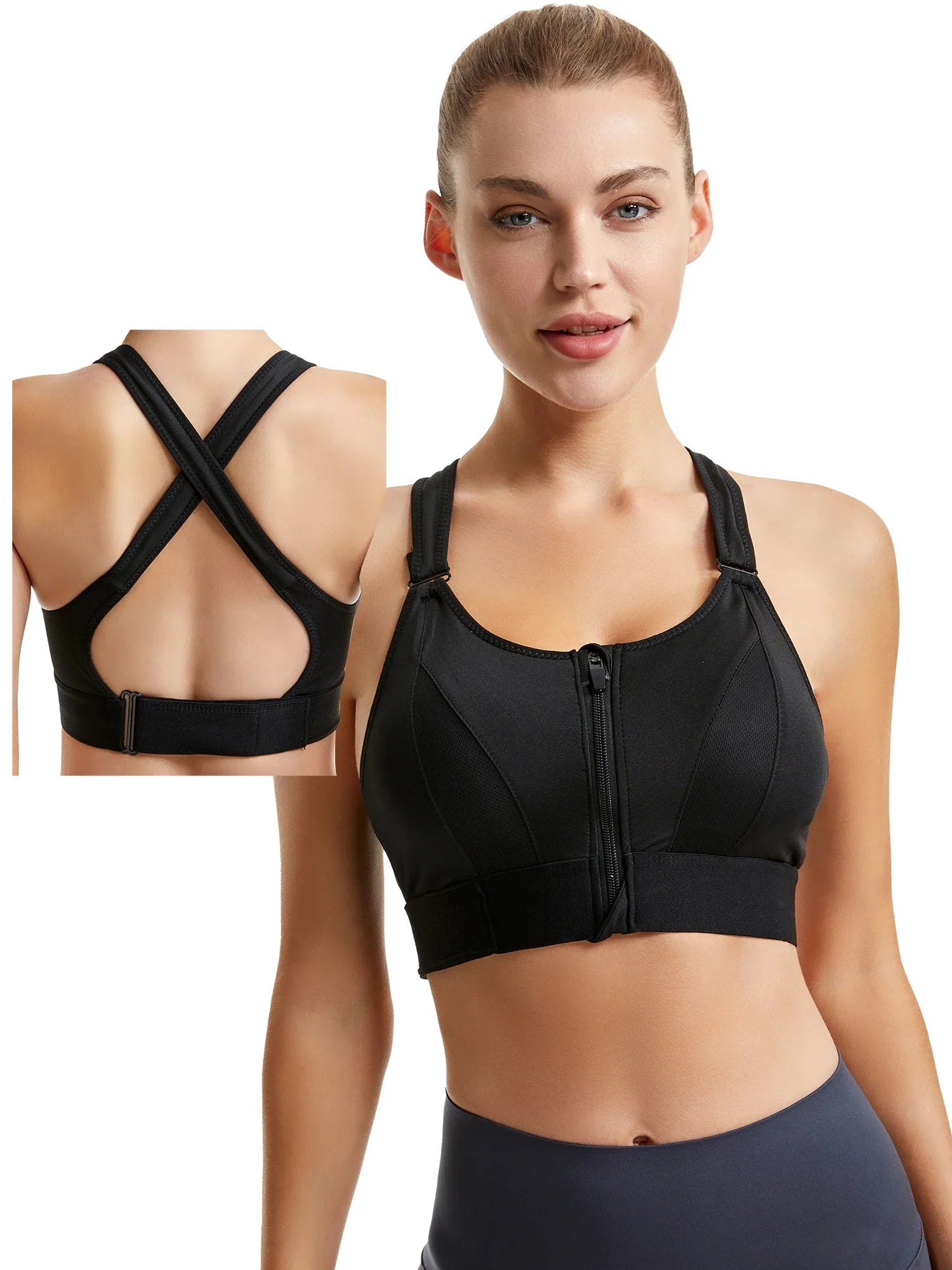 Product Image for WW | Reißverschluss Sport Bh Mit Verstellbaren Trägern Für Frauen, Schwarz / 3XL