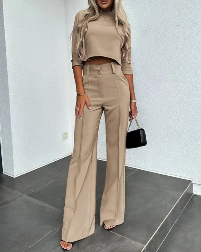 Product Image for WW | Neue Mode Frauen Elegant Kleine Hohe Hals Lässig Shorts Top Tasche Mikro Horn Elegant Hose Set, Khaki / S