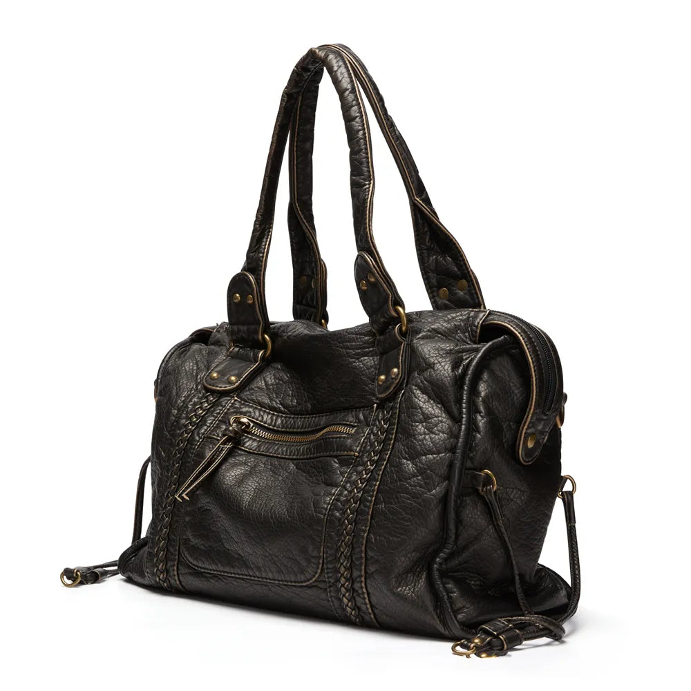 Sac à main noir en cuir vintage