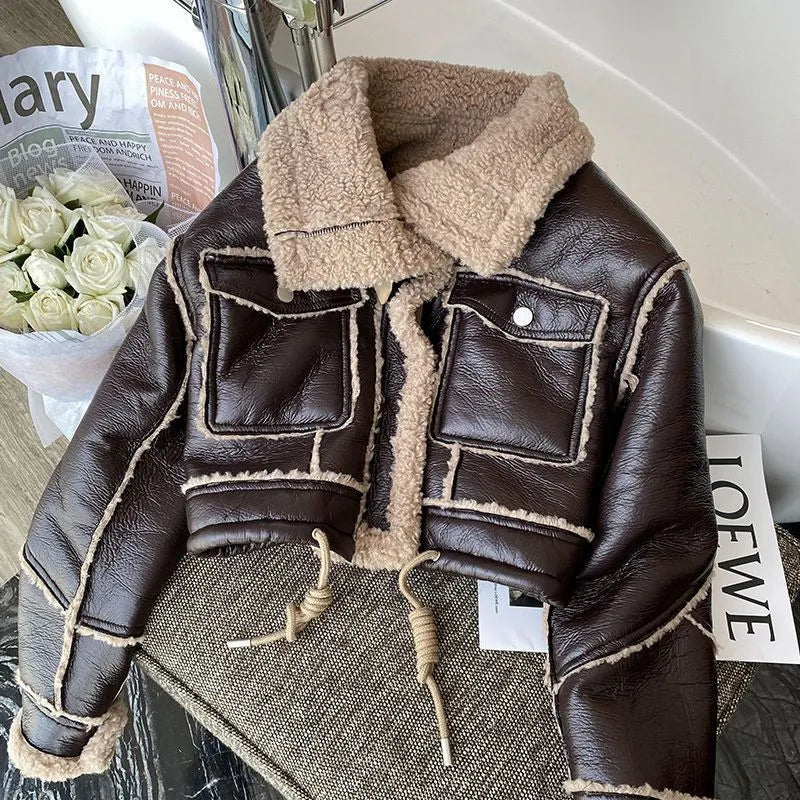 Product Image for WW | Kurz Geschnittene Lederjacke Mit Lammfell, Braun / M